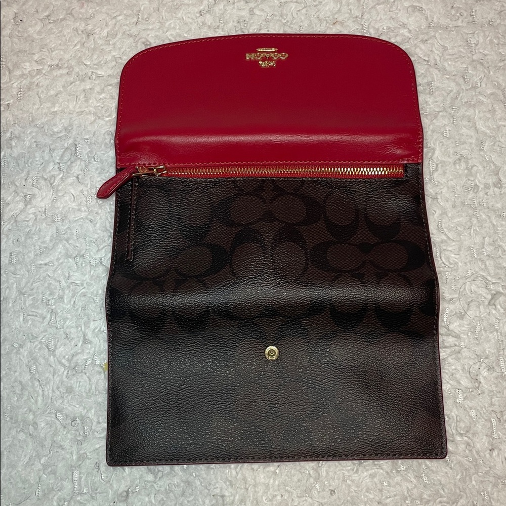 Coach Signature Cavas Elle Hobo Bag and Wallet Set in Brown w Red Leather Trim - Picture 15 of 17